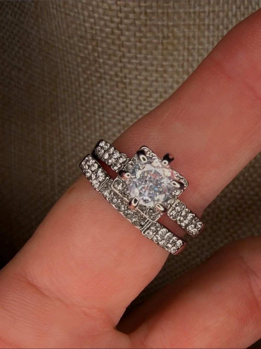 Silver-Tone CZ Bridal Ring Set - Sz 8
